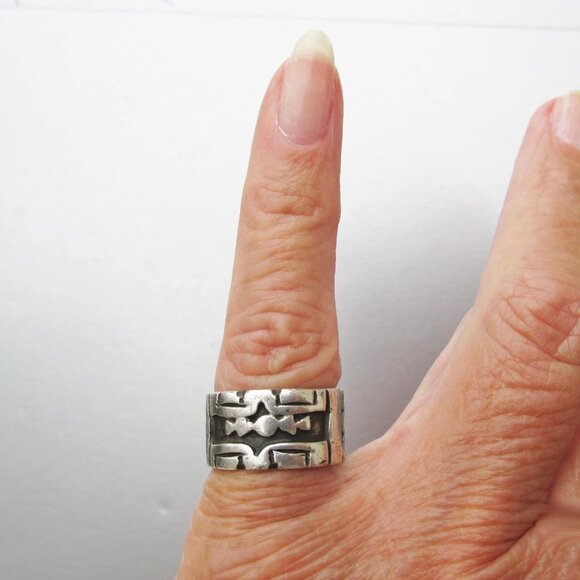 Sterling Silver Vintage Taxco Mexico Antonio PANEDA Wide Band Ring, Sz 5.7 - Picture 4 of 5